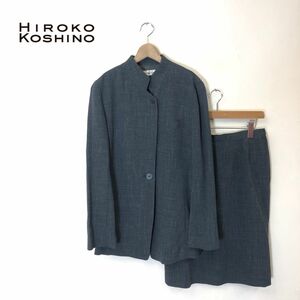 F199-T-N◆HIROKO KOSHINO ヒロココシノ スーツ セットアップ ブラザー ジャケット タイトスカート 総柄◆size11 カーキ レディース