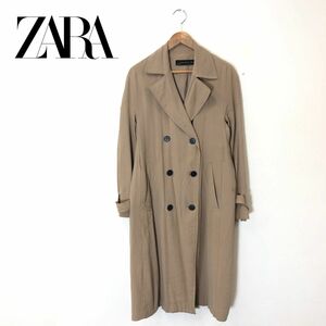 F195-T◆ZARA ザラ ロングコート ダブルボタン 無地 ステッチ◆sizeXS ベージュ レディース トップス レーヨン 秋冬