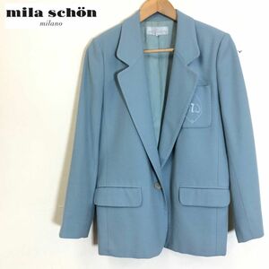 F874-F-N◆ mila schon ミラショーン テーラードジャケット シングル 総裏 1B ◆ size38 ウール カシミヤ ブルー 古着 レディース 秋冬