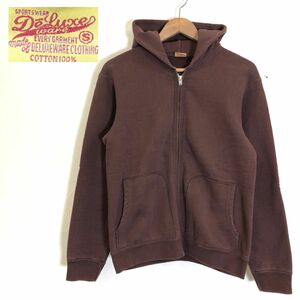 F851-F-N◆ old ◆ De luxe ジップアップパーカー フーディ ジャケット ◆ sizeS コットン100 ブラウン 古着 メンズ 秋冬