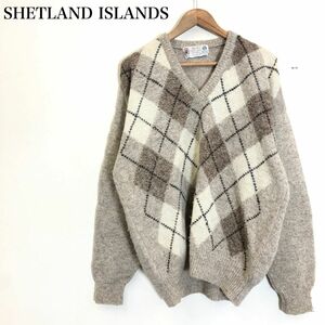 F825-F-N◆ old ◆ SHETLAND ISLANDS シェットランドアイランド ニット セーター トップス ◆ sizeL ウール100 ブラウン 古着 メンズ 秋冬