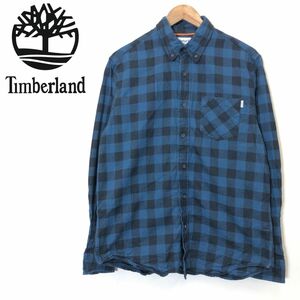 F760-F◆ Timberland ティンバーランド フランネルシャツ 長袖 ◆ sizeM コットン100 ブルー ブラック チェック 古着 メンズ 秋冬