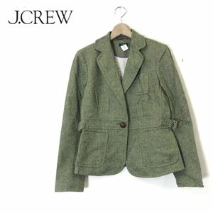 F683-D◆良品◆ J.CREW ジェイクルー ツイードジャケット シングル 1B くるみボタン レディース◆ size2 グリーン系 ウール100