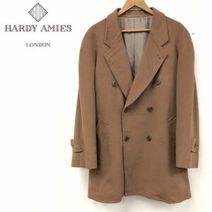 F576-F-N◆ HARDY AMIES バーディエイミス ダブルブレステッドチェスターコート ジャケット ◆ sizeS カシミヤ100 ウール キャメル 古着