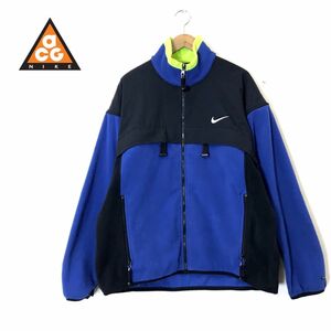 F543-D◆90s◆old NIKE ACG ナイキ エーシージー フリースジャケット 厚手 切替 ◆sizeL ブルー イエロー ポリエステル アウター