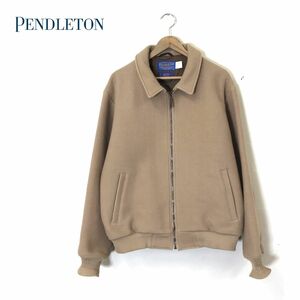 F452-N◆ USA製 PENDLETON ペンドルトン メルトンウールジャケット フルジップ ネイティブ柄◆ sizeL キャメル 総柄 毛 コットン