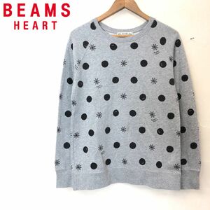 I1444-F-N◆ BEAMS HEART ビームスハート トレーナー スウェットシャツ ◆ コットン ポリエステル グレー 総柄 古着 レディース 秋冬