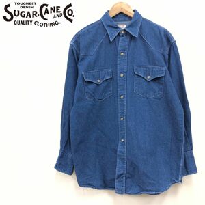 F1050-F-N◆ old ◆ SUGAR CANE シュガーケーン デニムシャツ 長袖 トップス ◆ sizeM コットン100 インディゴ 古着 メンズ 秋冬