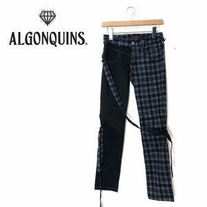 F1539-O◆ ALGONQUINS アルゴンキン デニムパンツ チェック スキニー ゴス ゴシック パンク ボトムス◆size1 コットン ブラック 黒