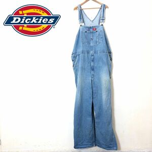 F1515-F◆ Dickies ディッキーズ デニムビブオーバーオール パンツ ワイド 大きめ ◆ コットン インディゴ 古着 メンズ ロゴパッチ