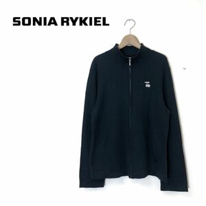 F1430-O-N◆良品◆ SONIA RYKIEL ソニアリキエル ニットジャケット ジップアップ チェリー 上着 トップス◆size46 コットン ブラック 黒