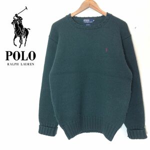 F1413-F-N◆ POLO RALPH LAUREN ポロラルフローレン ニット セーター トップス ◆ sizeM ウール100 グリーン 古着 メンズ 秋冬