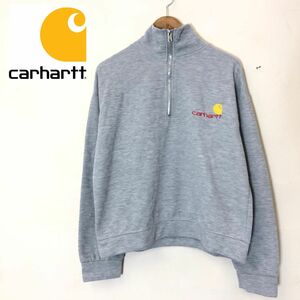 F1399-F-N◆ carhartt カーハート ハーフジップトレーナー プルオーバー ロゴ刺繍 ◆ sizeM コットン グレー 古着 メンズ 秋冬