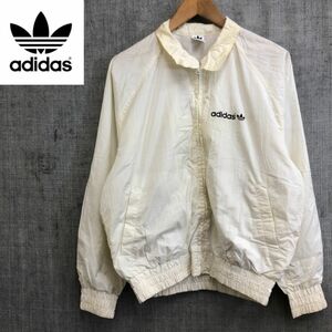 F1337-F◆ 90s ◆ old ◆ adidas アディダス トラックジャケット ブルゾン デサント製 ◆ sizeM ナイロン100 ホワイト 古着 メンズ