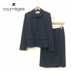 F1312-K◆日本製 courreges クレージュ セットアップ◆size11AR67 ネイビー ジャケット&タイトスカート 総裏 フォーマル セレモニー