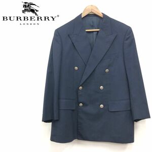 F1067-F◆ BURBERRY LONDON バーバリーロンドン テーラードジャケット ダブル 背抜き ◆ BB3 ウール モヘヤ ネイビー 古着 メンズ