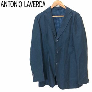 F1621-F◆ antonio laverda アントニオラヴェルダ リネン混 テーラードジャケット シングル ◆ size175-6Drop 麻 コットン ネイビー 古着