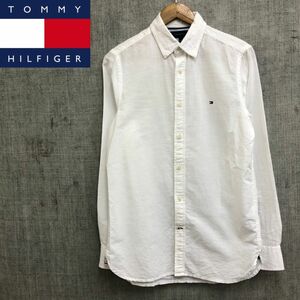 F1607-F◆ TOMMY HILFIGER トミーヒルフィガー 長袖シャツ ボタンダウン ◆ sizeS コットン100 ホワイト 古着 メンズ 秋冬