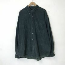 F1593-D◆old◆ 90s~ Eddie Bauer エディーバウアー コーデュロイシャツ BD 細畝 大きめ ◆ sizeXL グリーン チェック コットン100_画像2