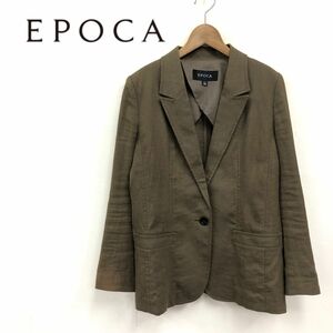 F1546-K◆日本製 EPOCA エポカ リネンテーラードジャケット◆size38 カーキ 背抜き ストレッチ 薄手 1つボタン キレイめカジュアル