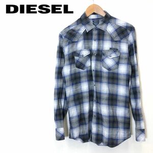 F1923-F◆ DIESEL ディーゼル 長袖シャツ チェック 総柄 トップス ◆ sizeS コットン100 ブルー ブラック 古着 メンズ 秋冬