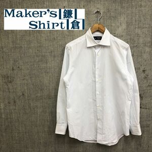 F1746-G-N◆美品◆Maker's Shirt鎌倉 メーカーズシャツカマクラ ワイシャツ◆sizeM 綿100% 日本製 ホワイト ブルー メンズ トップス 長袖