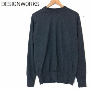 F2161-F-N◆ design works デザインワークス ニット セーター トップス ◆ size50 ウール100 ブラック 古着 メンズ 秋冬