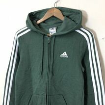 F2146-F-N◆ adidas アディダス ジップアップパーカー フーディ トラックジャケット ◆ sizeL コットン ポリエステル グリーン 古着 秋冬_画像3