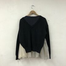 F2181-G◆美品◆white ホワイト ニット◆sizeF 綿100% ブラック 無地 レディース トップス 長袖 シフォン フレア シンプル ガーリー 重ね着_画像4