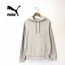 F2045-T◆PUMA プーマ スウェットパーカー トレーナー プルオーバー ステッチ 刺繍ロゴ◆sizeXS ベージュ メンズ トップス コットン100_画像1