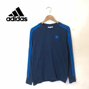 F2042-T◆adidas アディダス ロングスリーブTシャツ 刺繍ロゴ スリーライン プルオーバー◆sizeS ネイビー メンズ トップス コットン100