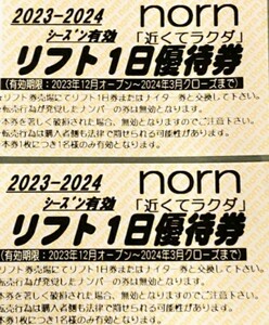 2枚◎ノルン水上スキー場◎リフト1日券◎送料無料