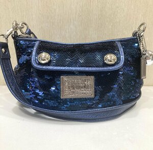 【76】1円～ 中古品 COACH コーチ ブルー系 スパンコール レザー ポピーシークイングルーヴィ2wayバッグ 15381 レディース