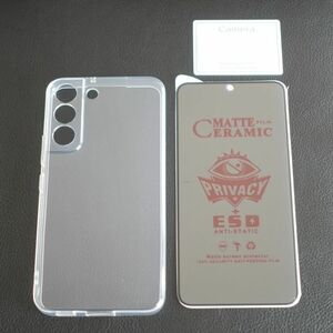 【3点フルセット】Galaxy S22 クリアケース+のぞき見防止ガラスフィルム+カメラガラスフィルム TPUソフトケース SCG13 SC-51C