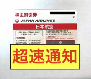 【クレカOK・最速1分・番号通知・コード通知】JAL 日航 日本航空 株主優待券 株主割引券 1枚 （有効期限2024年5月31日）