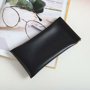 [ new goods * unused ] glasses case spring . one-side . leather style one touch light weight stylish men's lady's glasses pouch pouch glasses case black 