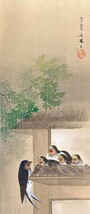 【模写】美鳳「梅雨燕図」掛軸 絹本 花鳥図 鳥獣 日本画 日本美術 つばめ 雛 合箱 人が書いたもの h022215_画像5