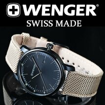 新品1円 ウエンガーWENGER スイス製ミリタリー時計 100m防水 視認性高いブラックフェイス SWISS MILITARY クオーツ メンズ 腕時計_画像1