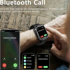 【1円〜】新品 スマートウォッチ 黒 ラバー シリコン ベルト Bluetooth 軍用規格 ミリタリーモデル 通話機能付き 防水 着信 健康管理の画像2
