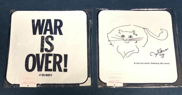 新品即決！★ジョン・レノン★ミニタオル2枚セット★WAR IS OVER!★猫キャット★JOHN LENNON 公式 グッズ★ビートルズ★