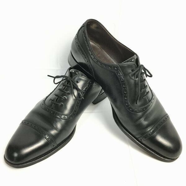 大塚製靴/Otsuka　日本製　セミブローグ　キャップトゥ　ビジネスシューズ　黒　サイズ8.5　26.5-27.0　管NO.ZD-56