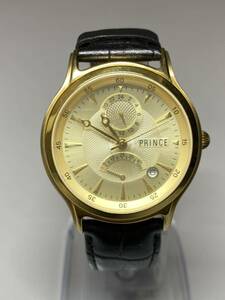 【稼働】PRINCE プリンス AT 自動巻き Ref.P-0005 ゴールド文字盤 デイト 裏スケ スケルトン メンズ 腕時計