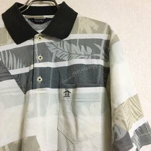 MUNSING WEAR マンシングウェア 半袖ポロシャツ 総柄 アロハ系 総柄 胸ポケット ワンポイントロゴ Lサイズ ゴルフウェア メンズ