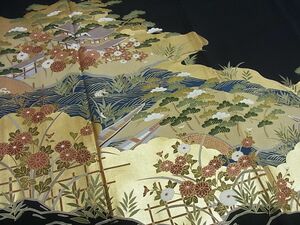  кимоно ...* кимоно куротомэсодэ пейзаж документ золотая краска натуральный шелк *n589