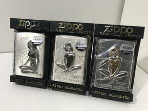 未使用 3個セット【Zippo】ジッポーライターLADY LIKE MOTION 【1997年製造】デッドストック ビンテージ Vintage