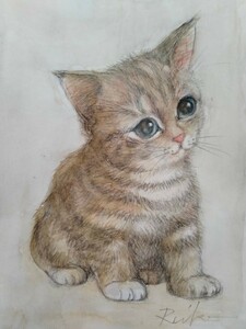 猫のイラスト　水彩画　手描きイラスト　インテリア　ねこアート　B6サイズ