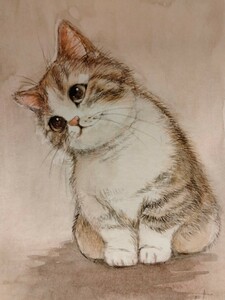猫のイラスト　水彩画　手描きイラスト　インテリア　B6サイズ