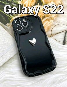 GalaxyS22ケース　なみなみ　黒　ウェーブ　ハート　韓国　うねうね