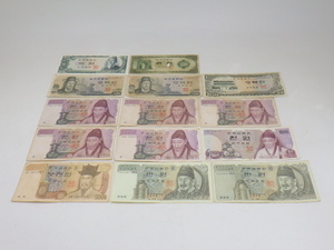 h4B060Z- 韓国 旧紙幣 100.500.1000.5000.10000ウォン 計14枚 ピン札有