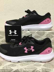 ◎新品 送料込◆24.0 UNDER ARMOUR スニーカー 黒×桃 ①◆0207